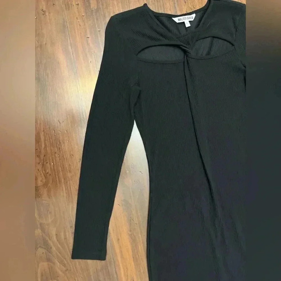Walter Baker Dress Size Large Black Twist Front Ribbed Knit Bodycon Midi NWOT - Picture 9 of 15